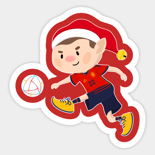 Spain football Christmas elf. Football World Cup soccer T-Shirt Sticker by abtchlr